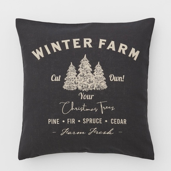 H&M Holiday Last One Pillow Cover Linen Blend 2x20 Dark Grey Hm